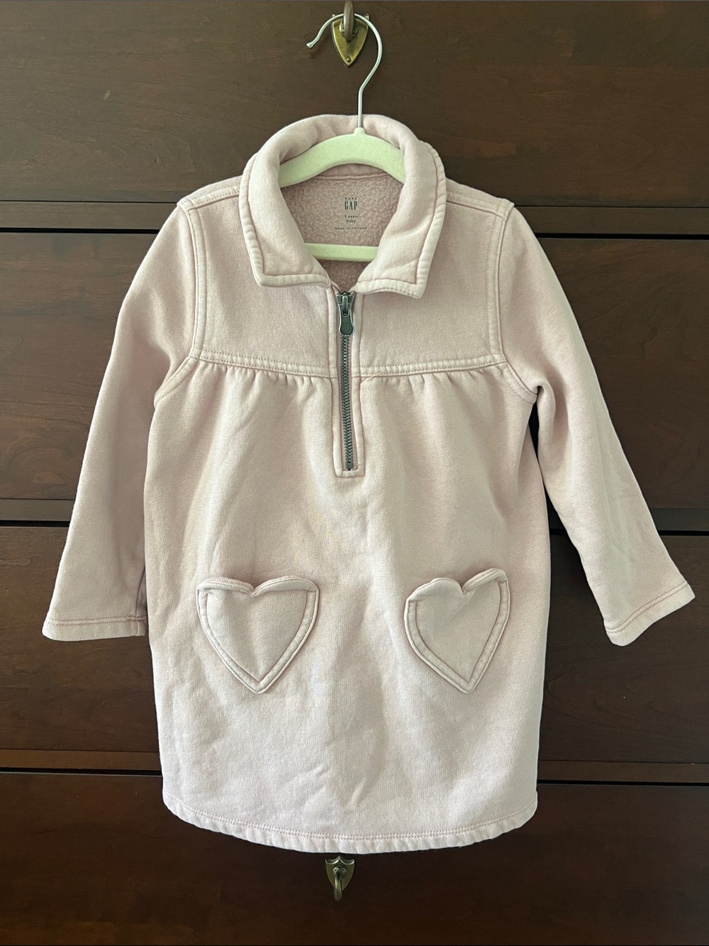 GAP Girls Mauve Pink Heart Pocket Quarter-Zip Pullover Dress 3T